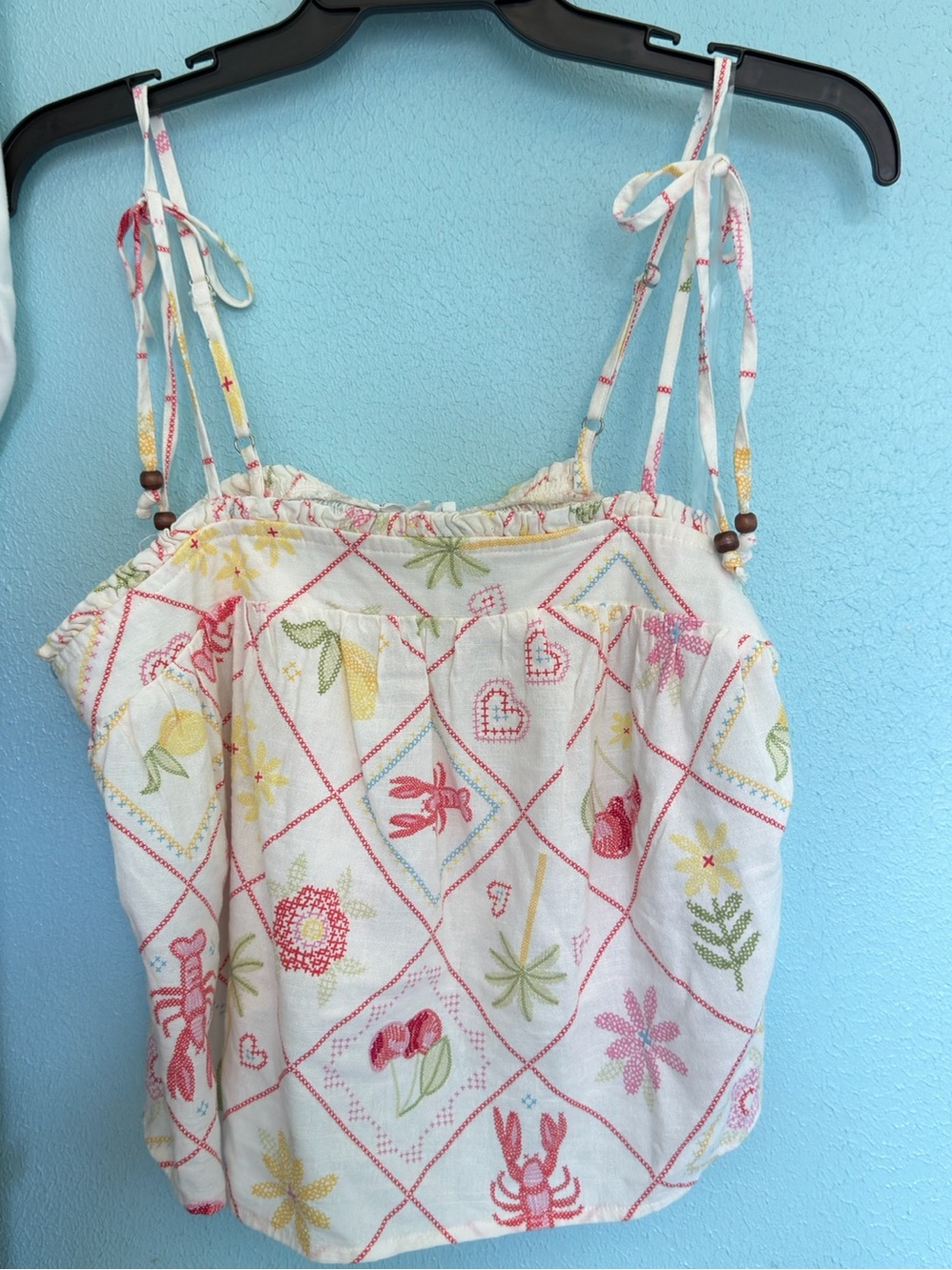 Celebrity Pink Pastel Floral & Sea Print Tie-Strap Bandeau Top